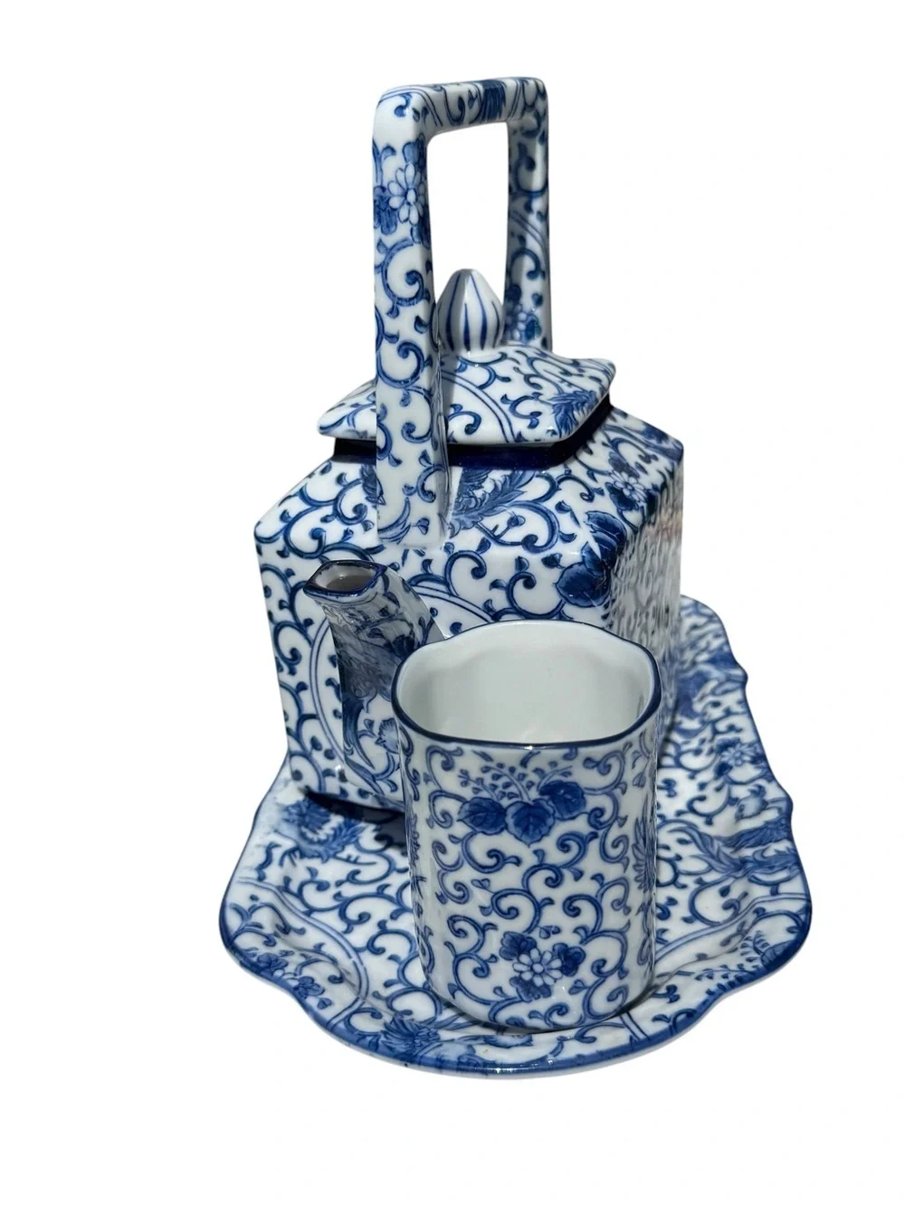 Vintage Takahashi San Francisco Blue White Porcelain Tea Sake Set Tray Japan